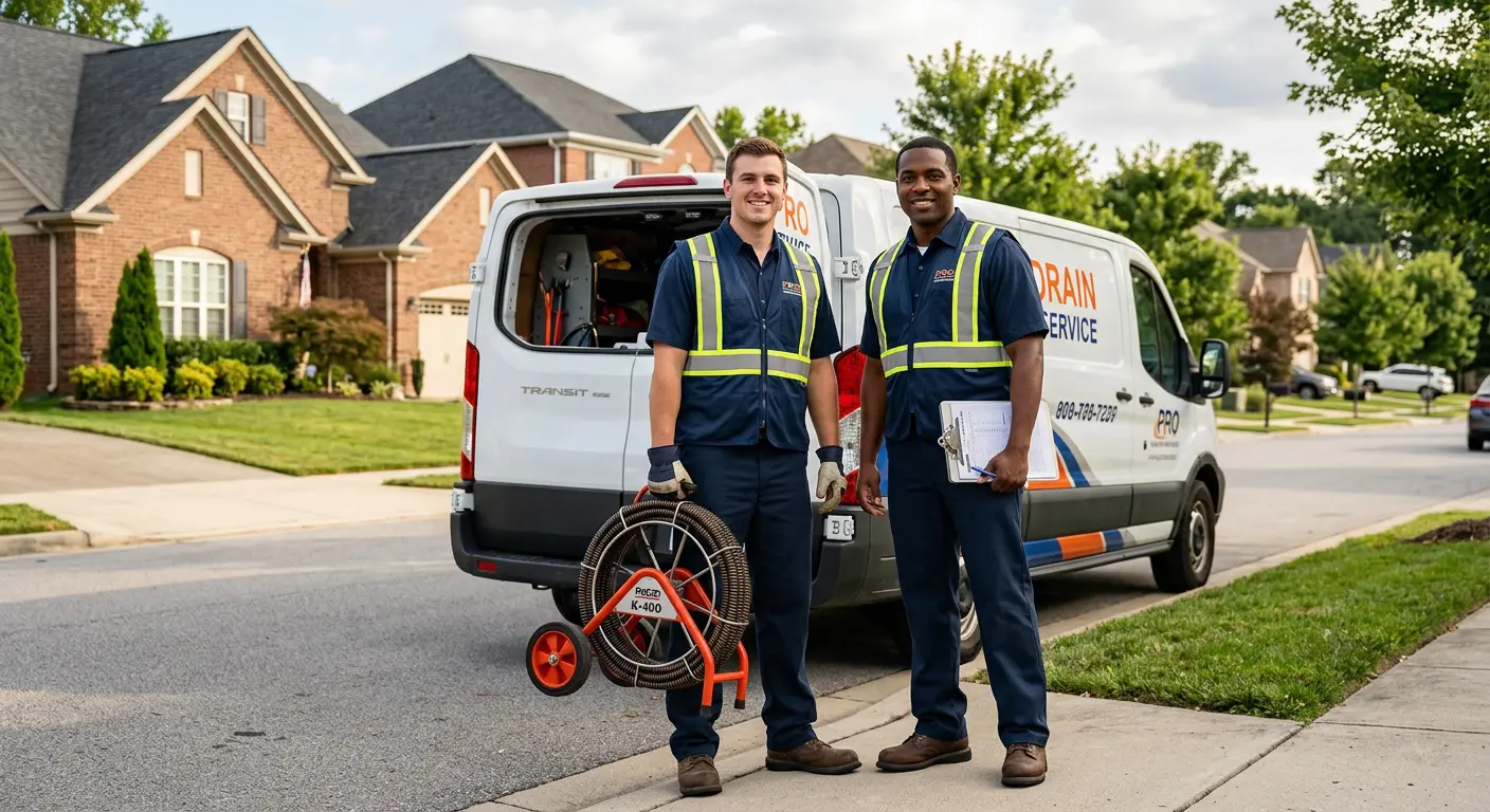 Sewer and drain service team with equipment ready for work in Wolfforth