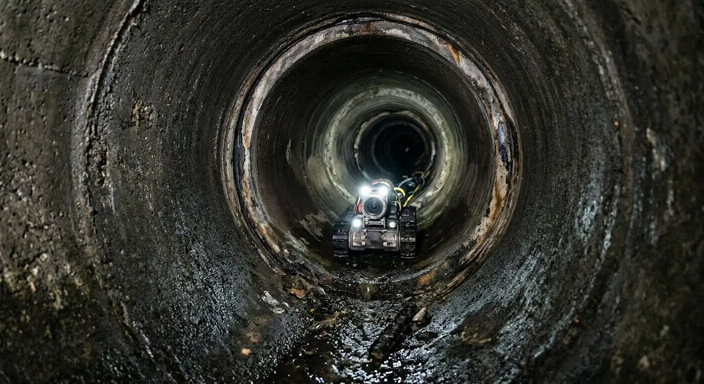 Robotic sewer camera inspecting pipe interior for Sewer Line Repair in Wolfforth